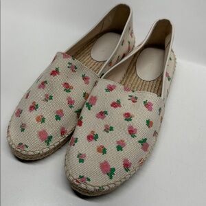 Coach Espadrilles Slip On Flats Canvas Shoes Floral Flowers Print Ivory Size 9